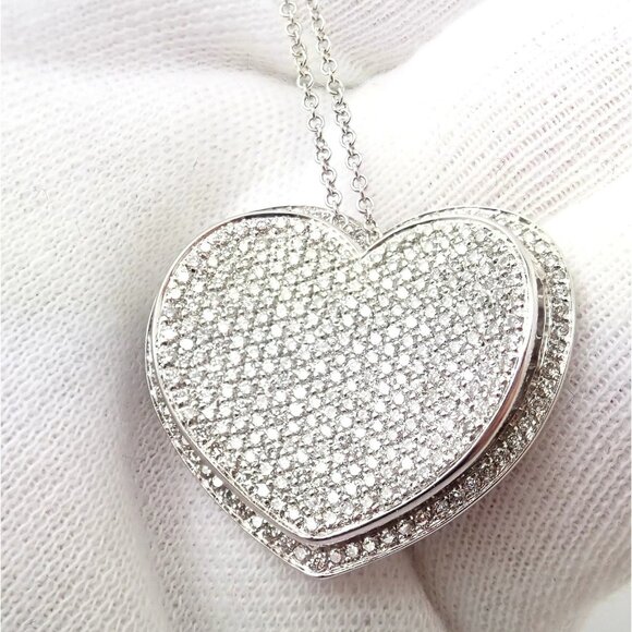 New! Authentic Pasquale Bruni 18k White Gold 2.02ct Pave Diamond Heart Necklace - Picture 7 of 16